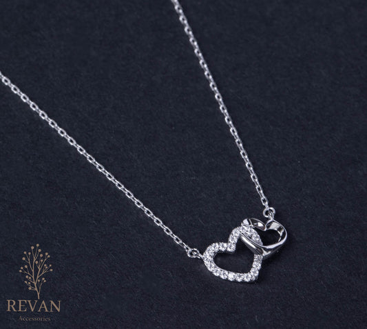 💕تعليقة فضة 925 قلبين متداخلين