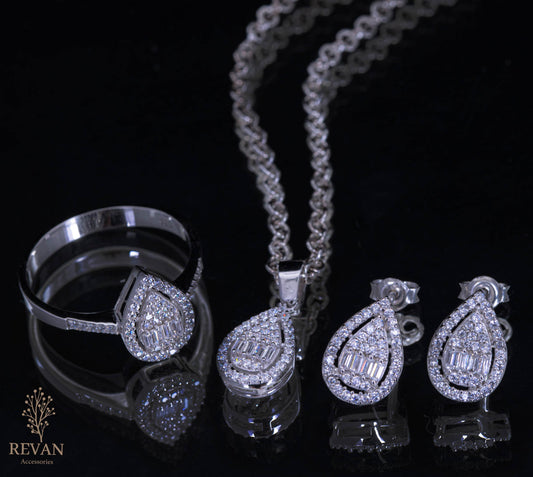 طقم دمعة ناعم فضة ✨925